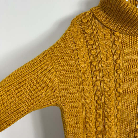 Talbots Chunky Cable Knit Turtleneck Sweater Womens Sz Large Mustard Yellow Wool - Picture 5 of 16